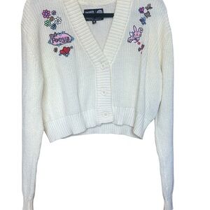Broken Promises x its happy bunny white knit cardigan